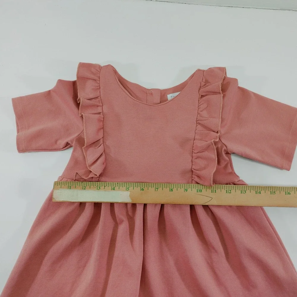 Tahari Girls Dusty Pink Ruffle Fit & Flare Dress Size M 7/8 Short‎ Sleeve NWOT
